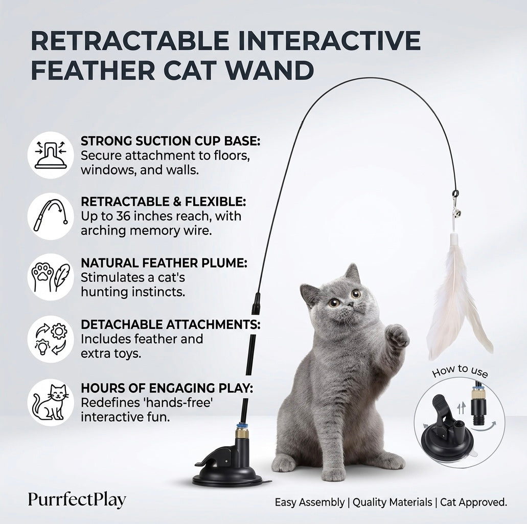 FeatherPounce™ Interactive Suction Cup Cat Wand Toy