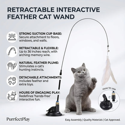 FeatherPounce™ Interactive Suction Cup Cat Wand Toy