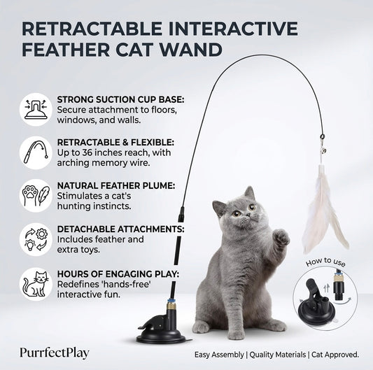 FeatherPounce™ Interactive Suction Cup Cat Wand Toy