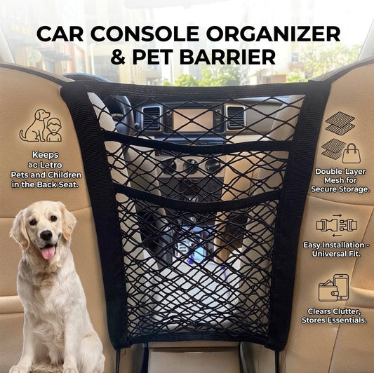 DriveSafe™ Double-Layer Pet Car Barrier & Mesh Storage Net