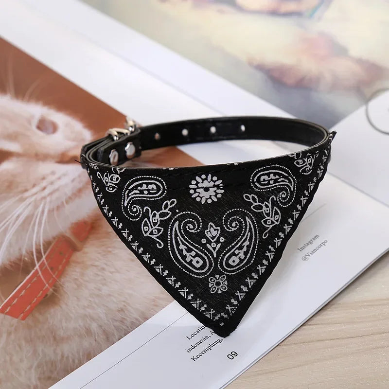 Adjustable PU Dog Collar with Bandana Scarf for Small & Medium Dogs