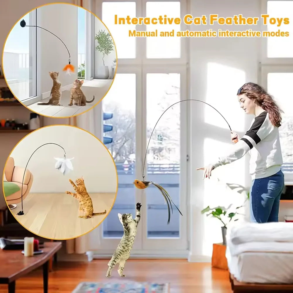 FeatherPounce™ Interactive Suction Cup Cat Wand Toy