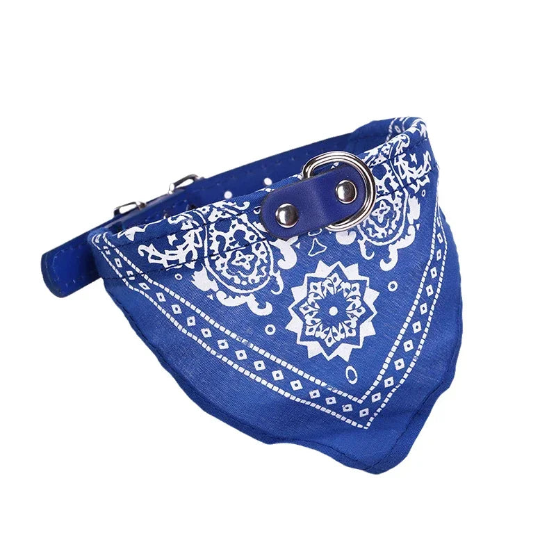Adjustable PU Dog Collar with Bandana Scarf for Small & Medium Dogs