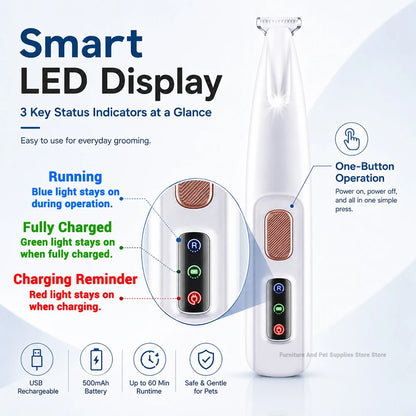 Professional Electric Pet Hair Trimmer | Waterproof, Quiet & LED Light for Dogs & Cats