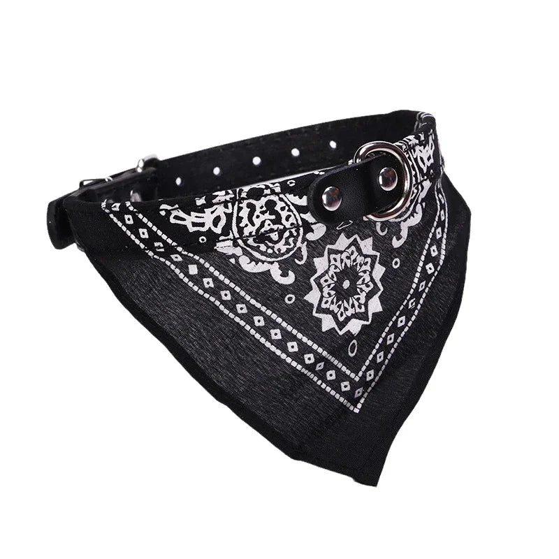 Adjustable PU Dog Collar with Bandana Scarf for Small & Medium Dogs