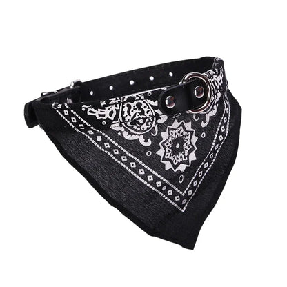 Adjustable PU Dog Collar with Bandana Scarf for Small & Medium Dogs