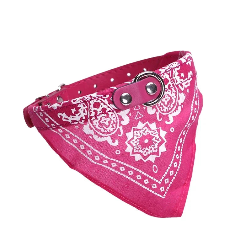 Adjustable PU Dog Collar with Bandana Scarf for Small & Medium Dogs