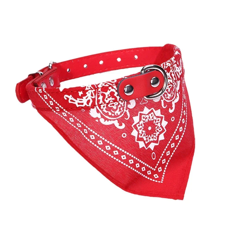 Adjustable PU Dog Collar with Bandana Scarf for Small & Medium Dogs