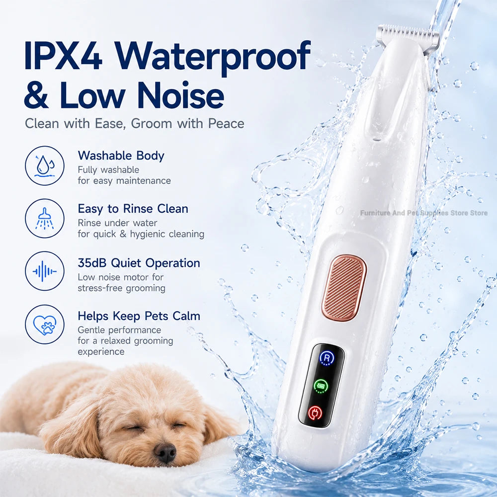 Professional Electric Pet Hair Trimmer | Waterproof, Quiet & LED Light for Dogs & Cats