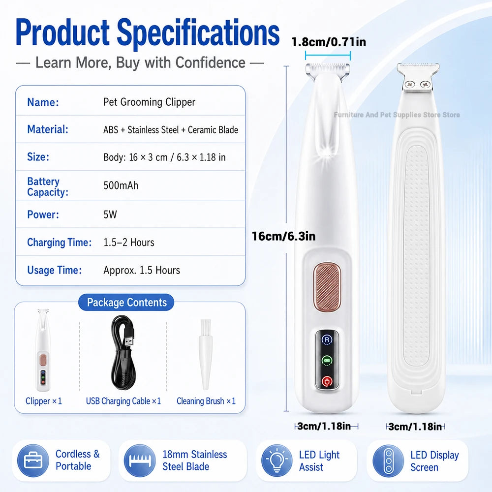 Professional Electric Pet Hair Trimmer | Waterproof, Quiet & LED Light for Dogs & Cats