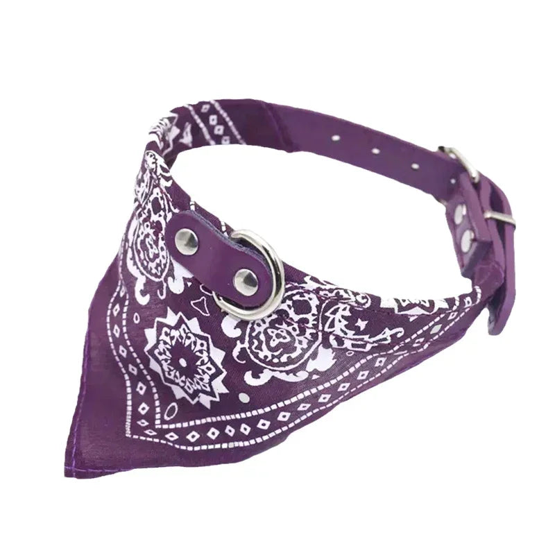 Adjustable PU Dog Collar with Bandana Scarf for Small & Medium Dogs