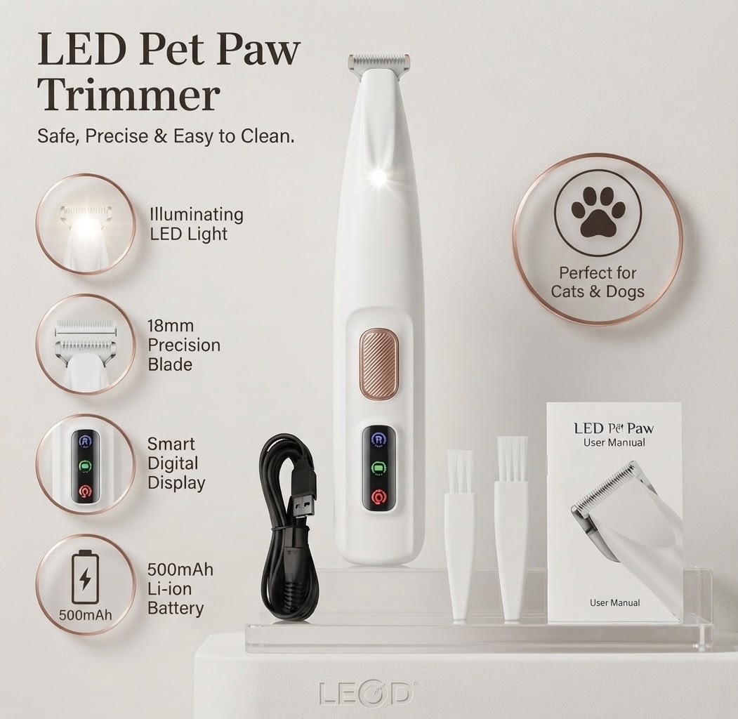 Professional Electric Pet Hair Trimmer | Waterproof, Quiet & LED Light for Dogs & Cats