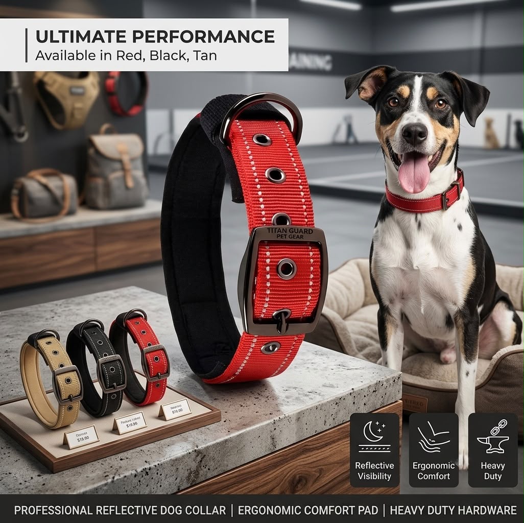 Reflective Nylon Dog Collar – Soft Padded, Escape-Proof & Adjustable